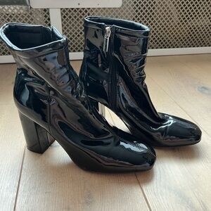 Black latex leather heels